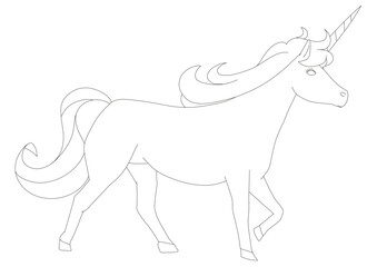 リアルでかっこいいユニコーンの白黒線画イラスト