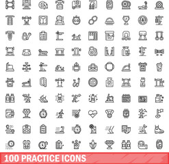 100 practice icons set. Outline illustration of 100 practice icons vector set isolated on white background