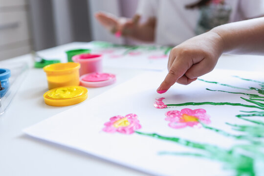 Children draw with paints, the concept of educational activities