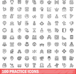 100 practice icons set. Outline illustration of 100 practice icons vector set isolated on white background