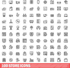 Fototapeta na wymiar 100 store icons set. Outline illustration of 100 store icons vector set isolated on white background
