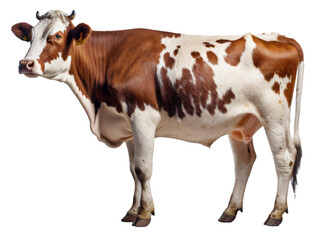 Cow brown and white, isolated on the transparent background PNG. AI generative.