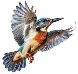 Flying kingfisher bird on the transparent background PNG. AI generative