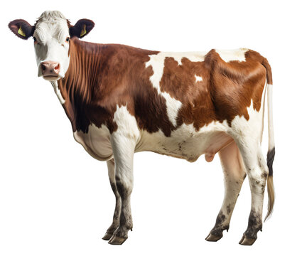 Cow brown and white, isolated on the transparent background PNG. AI generative.