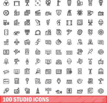 100 studio icons set. Outline illustration of 100 studio icons vector set isolated on white background