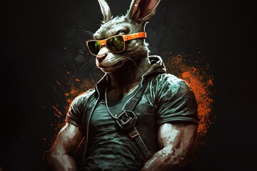 muscular rabbit with sunglasses generative ai
