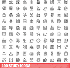 100 study icons set. Outline illustration of 100 study icons vector set isolated on white background