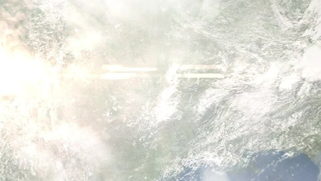 Zoom in from space and focus on Ada, Oklahoma, USA. 3D Animation. Background for travel intro. Elements of this image furnished by NASA