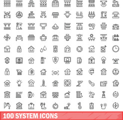 100 system icons set. Outline illustration of 100 system icons vector set isolated on white background
