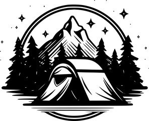 Camping | Black and White Vector illustration