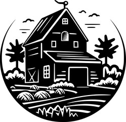 Farm | Black and White Vector illustration