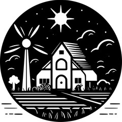 Farm | Black and White Vector illustration