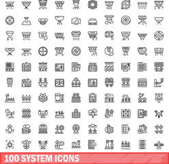 100 system icons set. Outline illustration of 100 system icons vector set isolated on white background