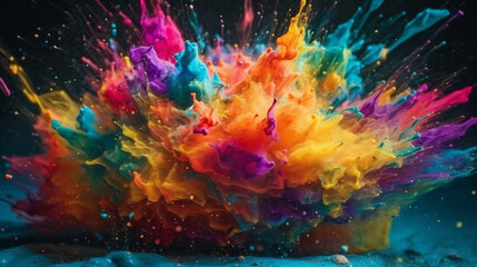 Naklejka na ściany i meble Explosion of multi-colored paints. Generative AI