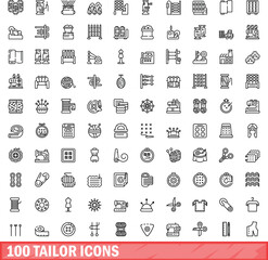 Fototapeta na wymiar 100 tailor icons set. Outline illustration of 100 tailor icons vector set isolated on white background