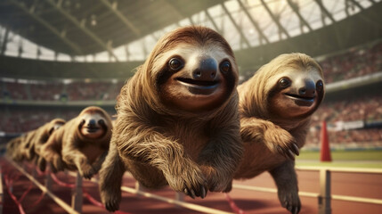 Olympic Race for Sloths, digital ai art.