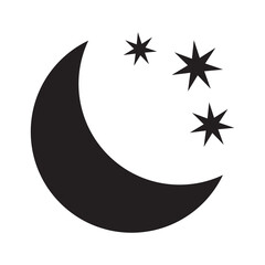 Crescent moon with stars icon on white background. Night icon. Crescent moon icon. Minimalist style.