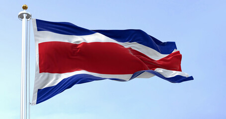 Fototapeta na wymiar Close-up view of the Costa Rica national civil flag waving in the wind