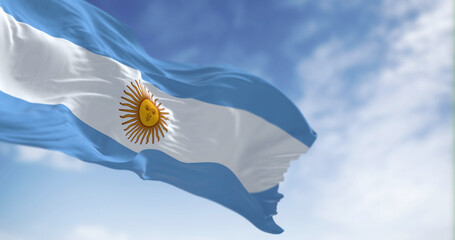 Argentina national flag fluttering in the wind on a sunny day