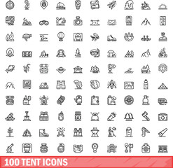 100 tent icons set. Outline illustration of 100 tent icons vector set isolated on white background