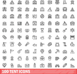 Fototapeta premium 100 tent icons set. Outline illustration of 100 tent icons vector set isolated on white background