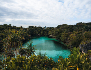 Waikuri Sumba lagoon surrounded with rock cliff and forest, a beautiful paradise for travel in tropical island