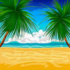 Fototapeta na wymiar Illustration of a colorful tropical landscape. Generative AI