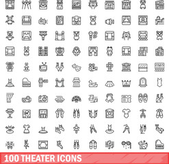 100 theater icons set. Outline illustration of 100 theater icons vector set isolated on white background