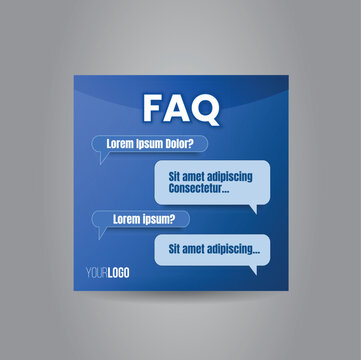 social media design template for faq content, with a combination of blue colors and featuring a chat-like conversational design.