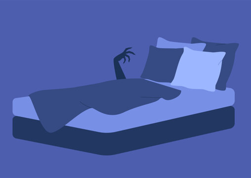 Monster under the bed nightmare, bedtime horror stories, a scary clawed shadow reaching out to pillows