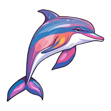Dolphin modern pop art style, Colorful Dolphin illustration, pastel sticker cute colors
