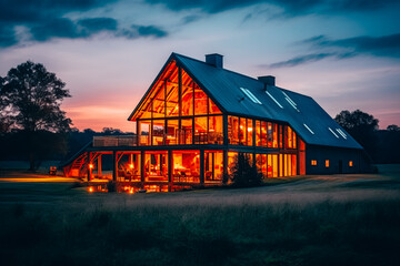 Photo of a converted barn house with glass facades - obrazy, fototapety, plakaty