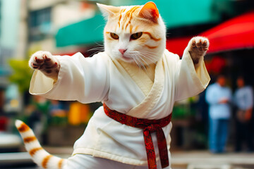 Karate cat on the street