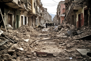 AI generative of a natural disaster earthquake in a destroyed city