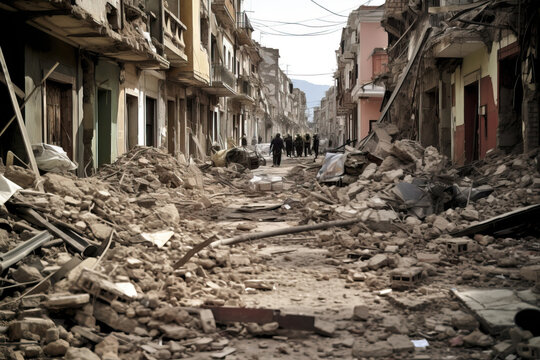 AI generative of a natural disaster earthquake in a destroyed city