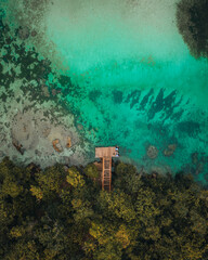 Aerial drone view of weekuri Waikuri lagoon, Sumba Island, Indonesia