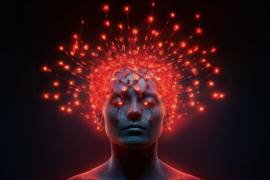 Human Head With Lights In The Brain In A Futuristic Concept