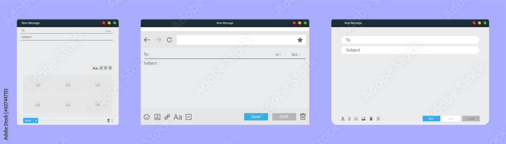 Poster Email browser window frame collection. Set of email interface frame