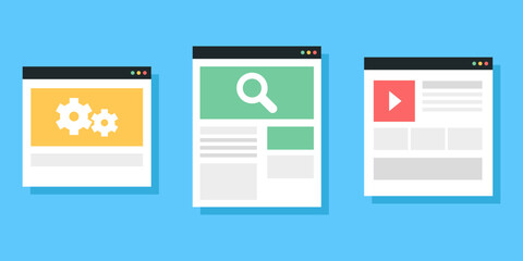 Website interface template in browser frame app in a flat design