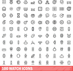 100 watch icons set. Outline illustration of 100 watch icons vector set isolated on white background