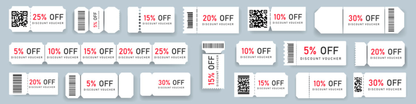 Set Of Coupon Ticket Template. Discount Voucher Collection