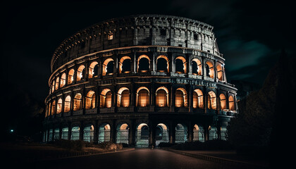 Ancient ruins illuminated at dusk, a of history generated by AI