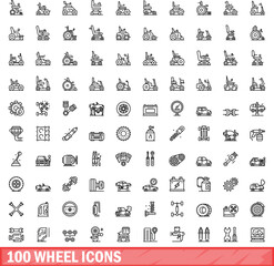 100 wheel icons set. Outline illustration of 100 wheel icons vector set isolated on white background