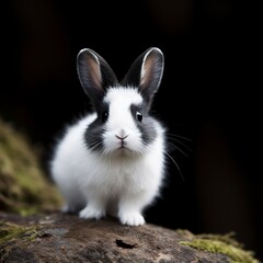 Fototapeta premium Dwarf Hotot Bunny with a Curious Stance, A Playful Companion