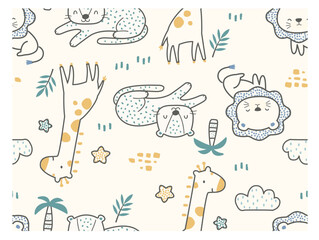 Cute jungle animal repeat, pattern vector, Lion, Cheetah, Giraffe