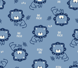 Cute lion vector repeat pattern. Jungle vector. 