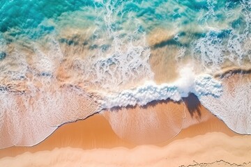Fototapeta na wymiar A photo of a beach with a blue ocean aerial view of a beach with blue water and waves Generative AI