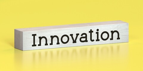 Innovation - word on wooden block - 3D illustration