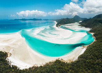 Aerial Drone view of Whitehaven Beach in the Whitsundays, Queensland, Australia