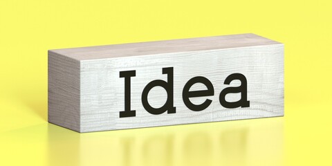 Idea - word on wooden block - 3D illustration